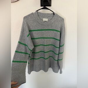 aerie Gray Crewneck Sweater with Green Stripes